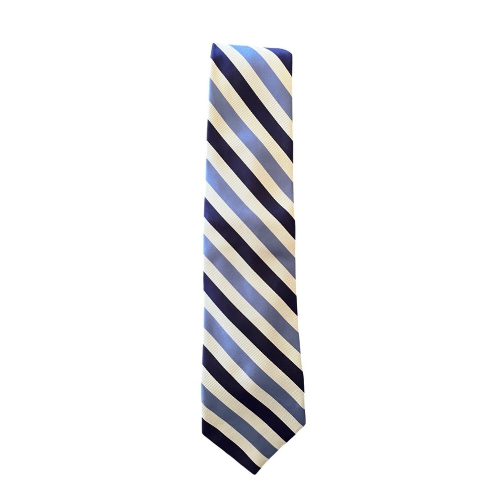 Brooks Brothers Makers Men Blue Navy White Striped Repp Tie Woven Italy Made USA